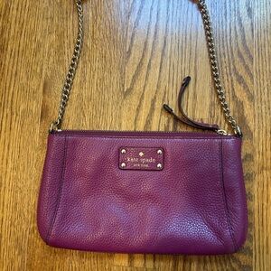 Kate Spade Magenta Leather Wristlet with Gold Chain